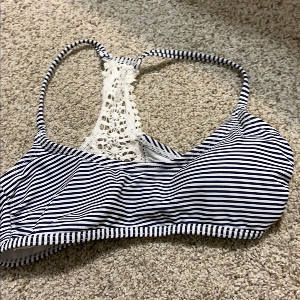 Black and white stripped bathing suit with design